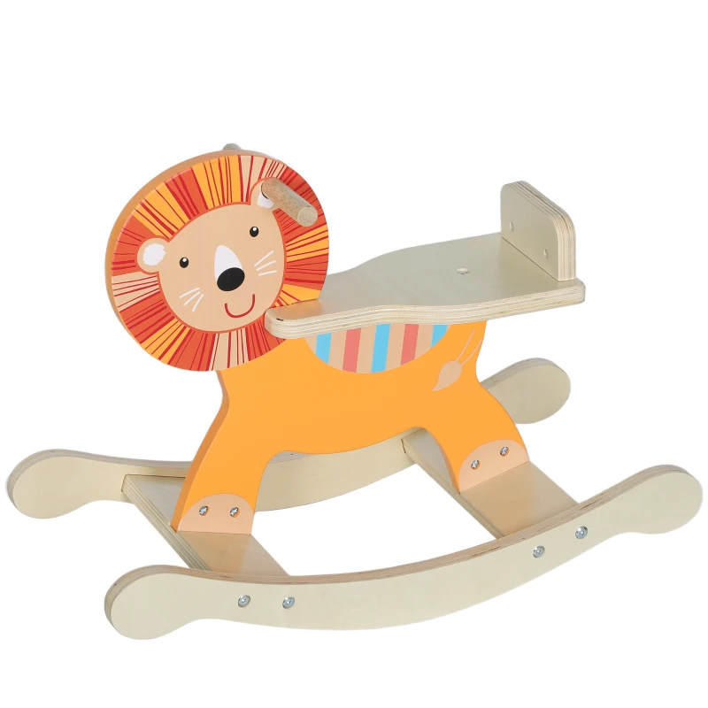 AIYAPLAY Cheval à bascule pour enfants, lion jouet à bascule bébé en bois avec guidon et base stable, 59 x 27 x 43 cm, orange