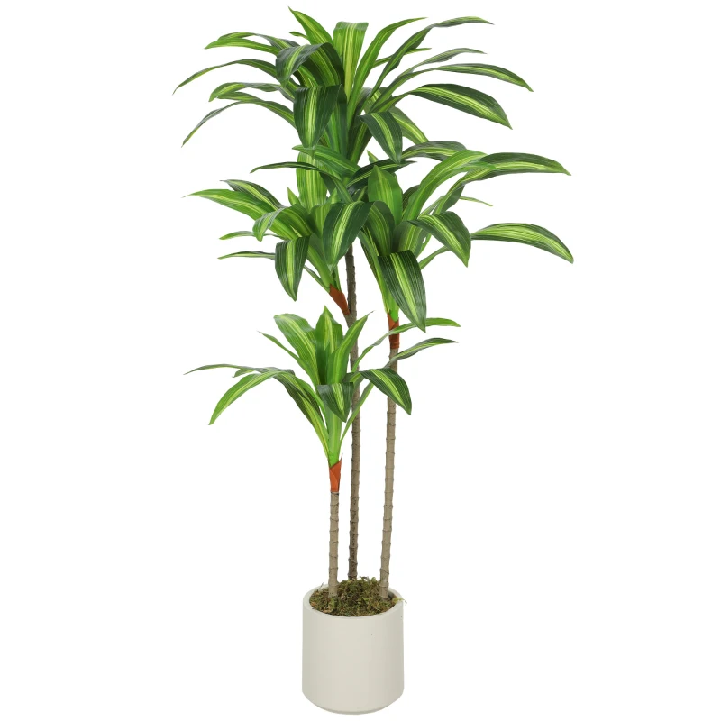HOMCOM Kunst Dracaena Boom 120 cm met flexibele stammen en witte pot voor woonkamer, slaapkamer of kantoor