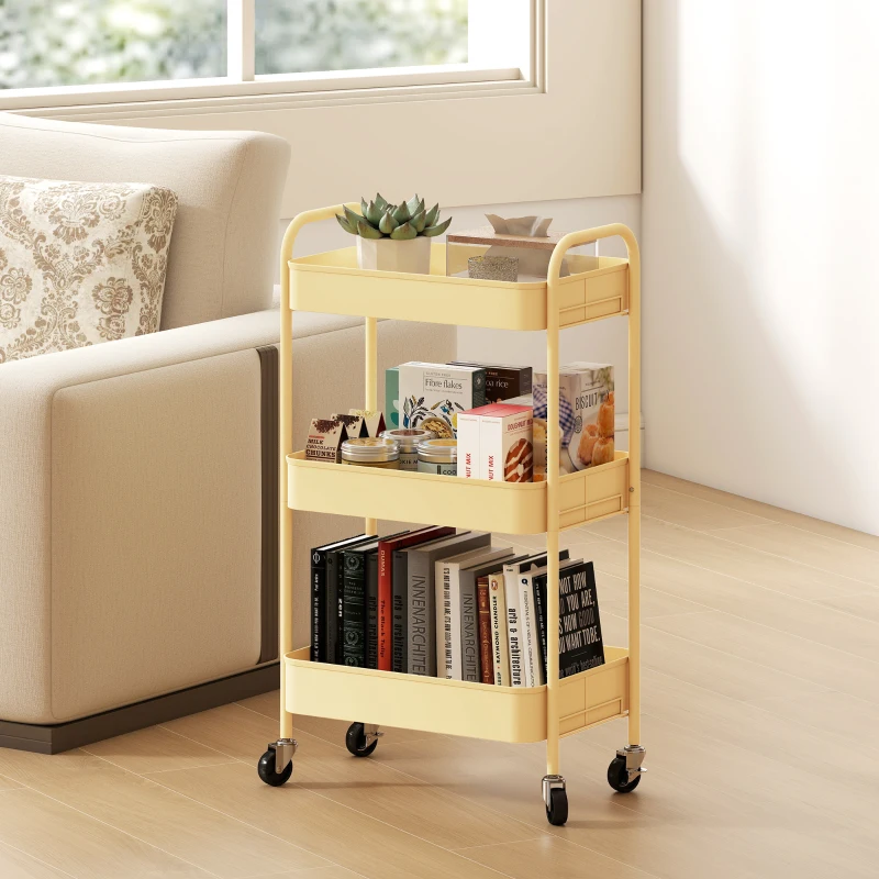 HOMCOM Three-Tier Steel Storage Trolley - Yellow