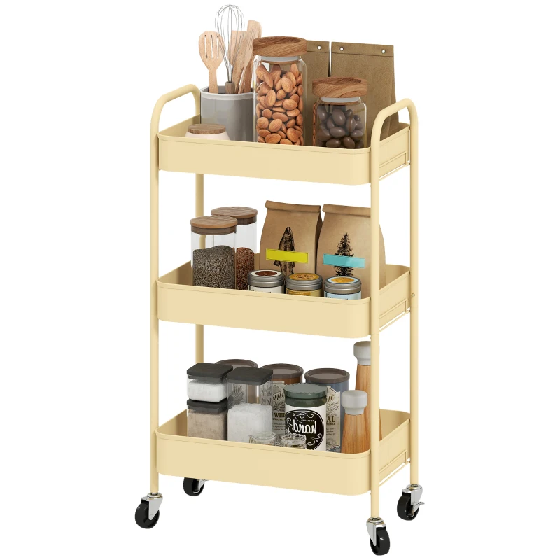 HOMCOM Three-Tier Steel Storage Trolley - Yellow