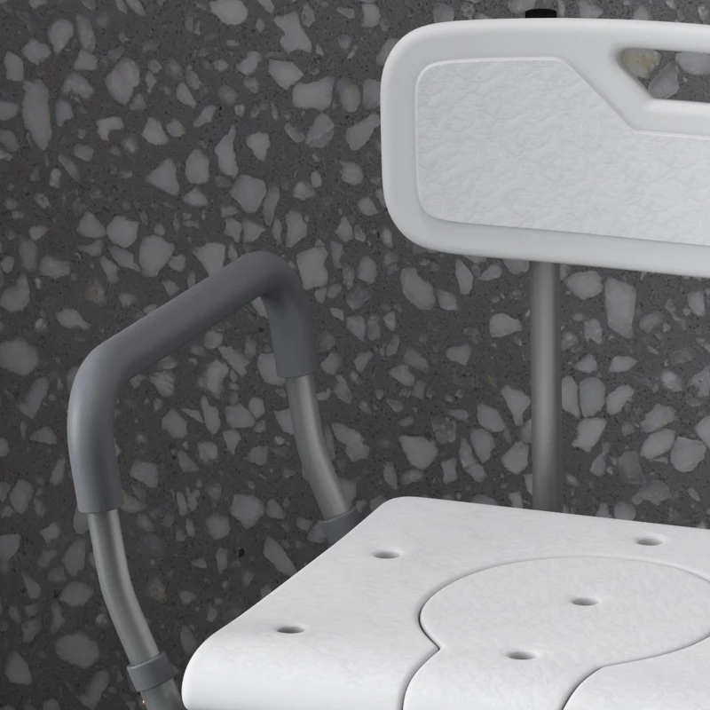 HOMCOM Silla de Ducha 3 en 1 con Respaldo y Apoyabrazos Altura Ajustable y Pies Antideslizantes Blanco