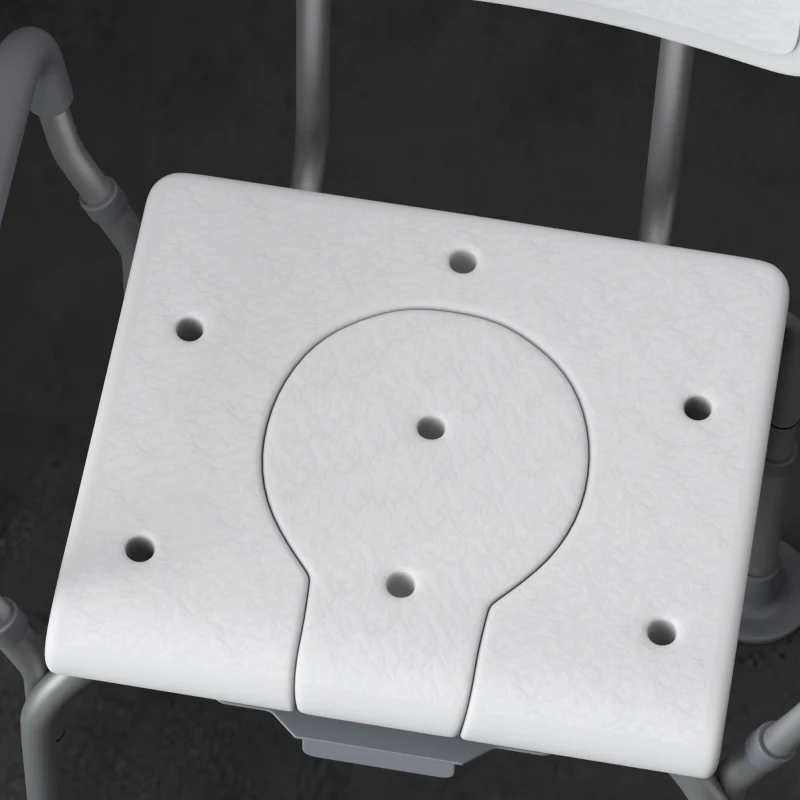 HOMCOM Silla de Ducha 3 en 1 con Respaldo y Apoyabrazos Altura Ajustable y Pies Antideslizantes Blanco