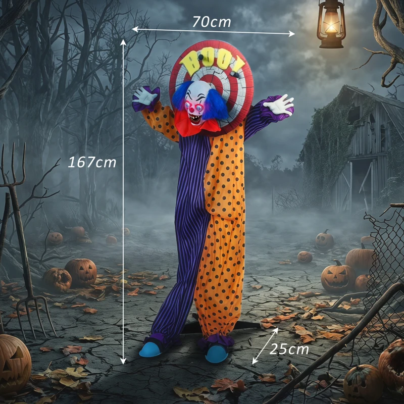 HOMCOM 167 cm lebensgroße animierte Halloween-Clown-Deko mit Sound- & Berührungsaktivierung