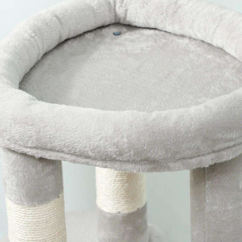 PawHut Arbre à chat tour de jeux pour chats griffoirs, plate-forme, niche, balle, tissu peluche, 60 x 45 x 90 cm, gris clair