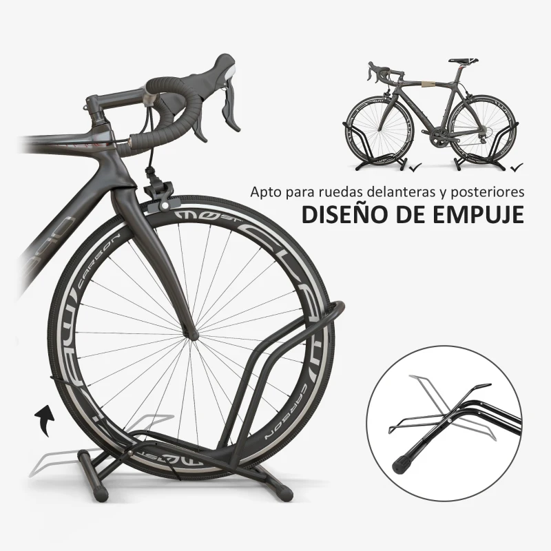 SPORTNOW Soporte para Bicicletas de Acero Aparca Bicis de Suelo Portátil para Interior y Exterior 59x41x38 cm Negro