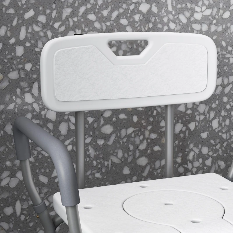 HOMCOM Silla de Ducha 3 en 1 con Respaldo y Apoyabrazos Altura Ajustable y Pies Antideslizantes Blanco