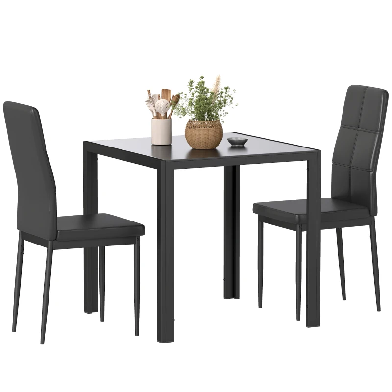 HOMCOM Ensemble table à manger et chaises pour 2 personnes, plateau rectangulaire en verre, pour cuisine salon maison, noir