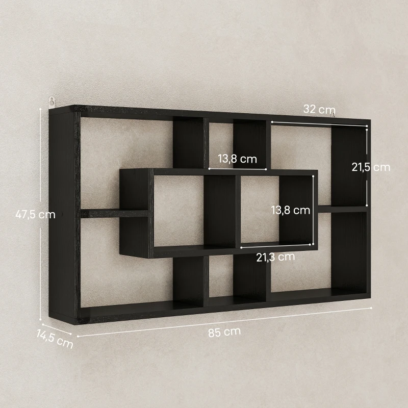 HOMCOM Étagère murale bibliothèque 8 cubes, meuble de rangement, design moderne, 85 x 14,5 x 47,5 cm, noir