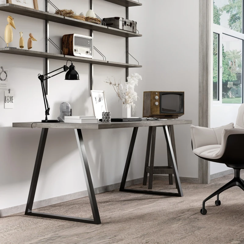 HOMCOM Conjunto de 2 Patas para Mesa Patas de Diseño Trapezoidal con Tornillos Incluidos para Mesa DIY 70x5x72 cm Negro