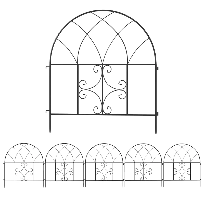 Outsunny Tuinhek hek staal 300 cm x 70 cm hoog decoratief gaashek set hekelementen zwart