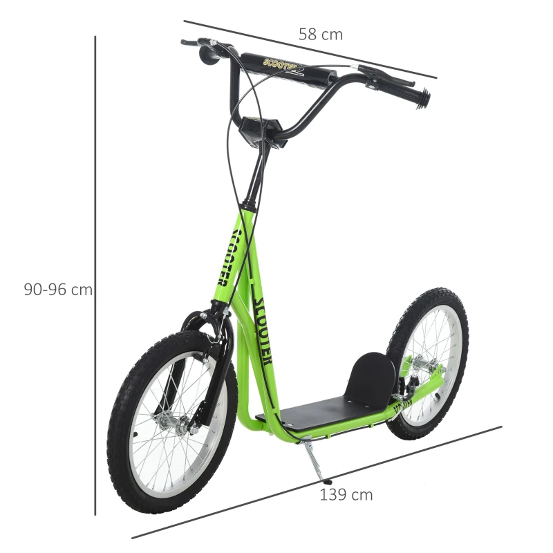 HOMCOM Trottinette patinette pour Enfants à partir de 5 Ans Grands pneus Guidon réglable poignée Frein et béquille Acier Vert