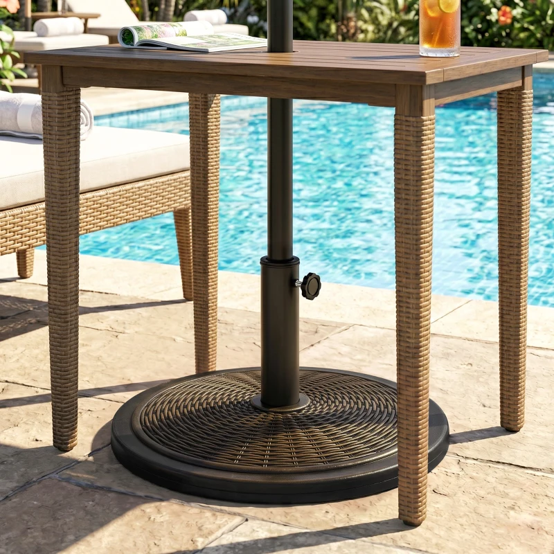 Outsunny Pied de parasol rond base de lestage Ø 48 x 34 cm résine imitation rotin poids net 14 Kg noir bronze