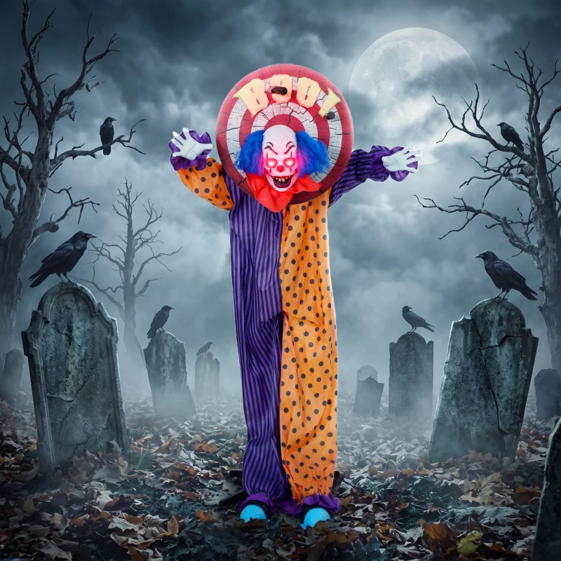 HOMCOM 167 cm lebensgroße animierte Halloween-Clown-Deko mit Sound- & Berührungsaktivierung