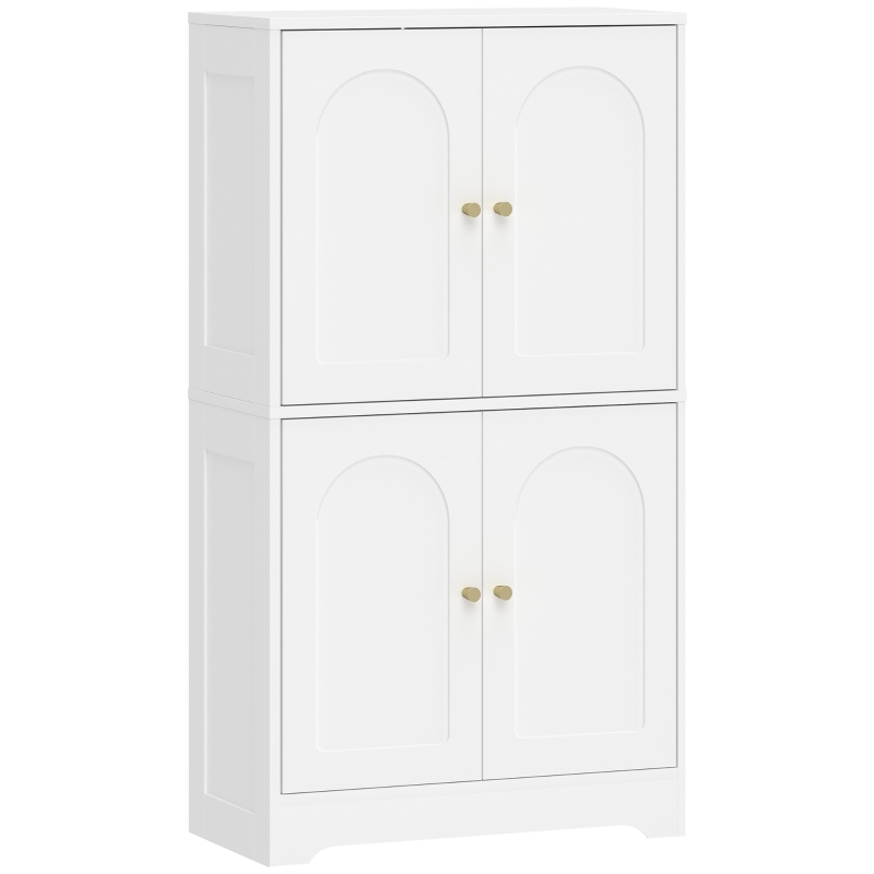 Homcom Alacena de Cocina, Armario Alto con 2 Estantes Ajustables, Aparador con 4 Puertas Abovedadas 60X30X110 cm, Blanco