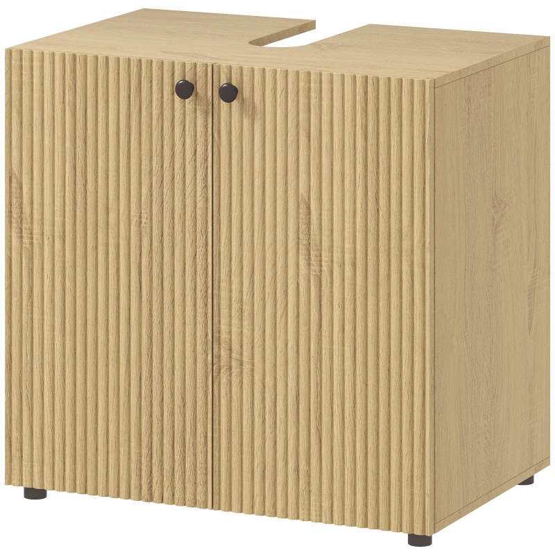 HOMCOM Meuble sous lavabo, meuble de salle de bain 2 portes à fermeture amortie, étagère réglable, 60x39,8x58,5cm, bois naturel