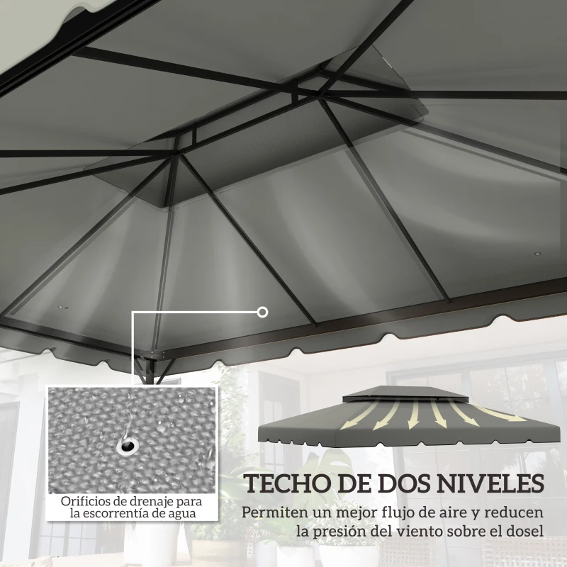 Outsunny Toldo de Recambio para Cenador 4x3 m con Techo Doble Orificios de Drenaje Solo Toldo NO Incluye Marco Gris Claro