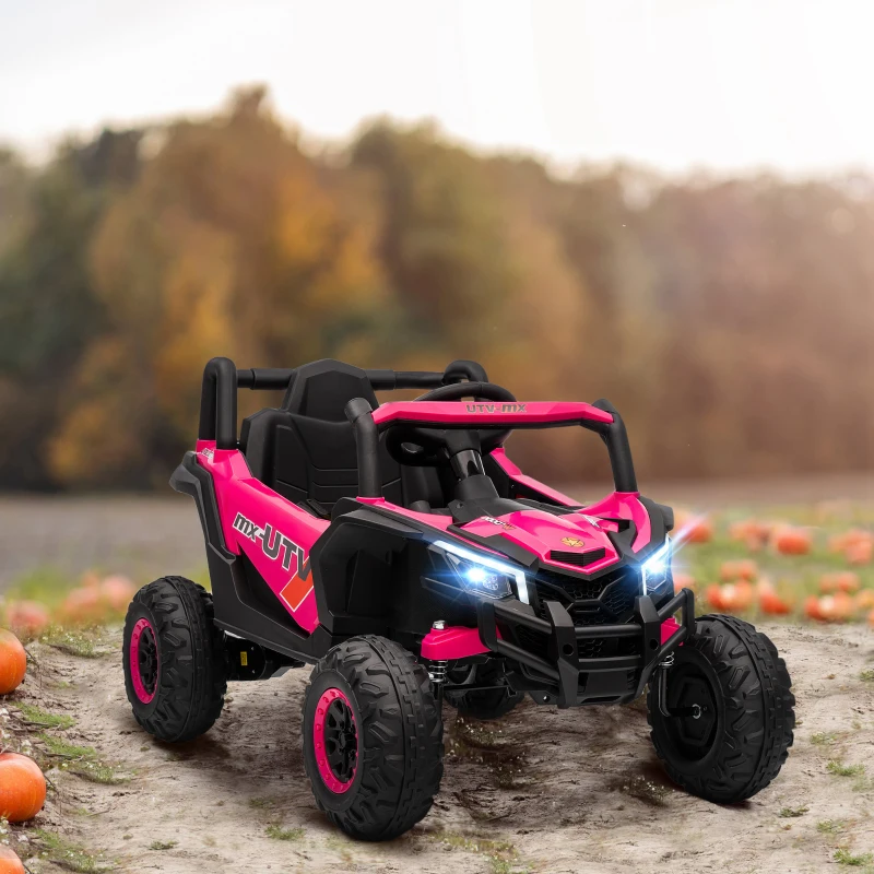 AIYAPLAY Elektrische kinderauto UTV 12V met 2 motoren 2,4G afstandsbediening snelheid tot 7 km/u veringssysteem Roze
