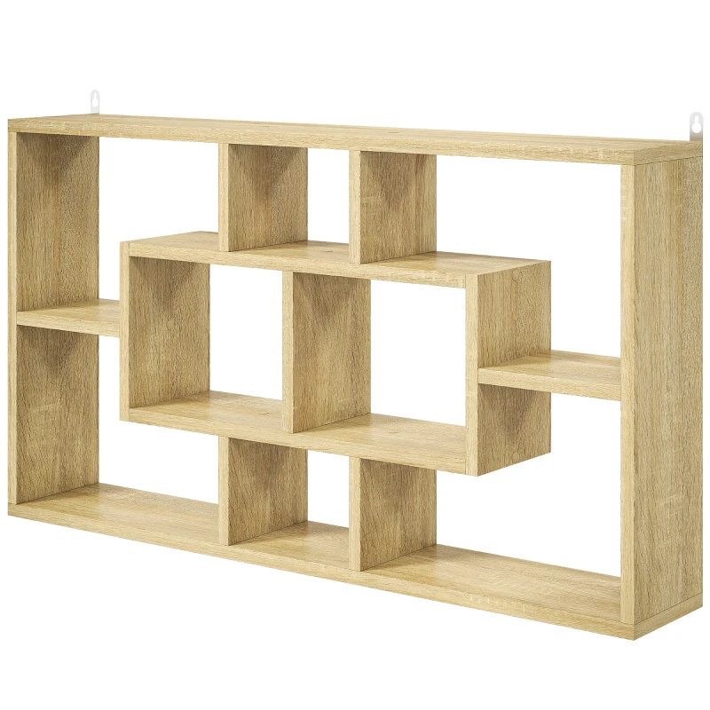 HOMCOM Étagère murale bibliothèque 8 cubes, meuble de rangement, design moderne, 85 x 14,5 x 47,5 cm, chêne