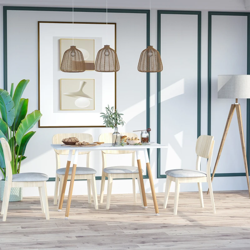 HOMCOM Mesa de Comedor Estilo Nórdico Mesa de Cocina con Patas de Madera de Haya Estructura de Metal 120x60x75 cm Blanco
