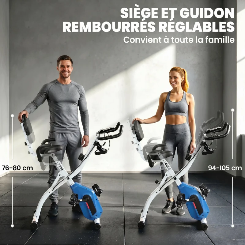 SPORTNOW Vélo d'Appartement Pliable Vélo de Fitness 3 en 1 Silencieux Connecté Kinomap Bluetooth et Zwift 105x53,5x109cm Bleu