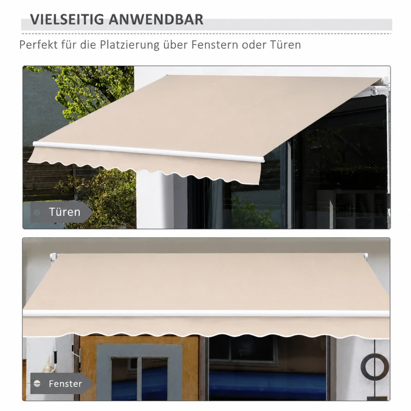 Outsunny Gelenkarmmarkise Markise 4,5 x 3m Verstellbare Terrassenmarkise Sonnenschutz mit Alu-Rahmen & Handkurbel Balkonmarkise für Balkon, Terrasse Beige
