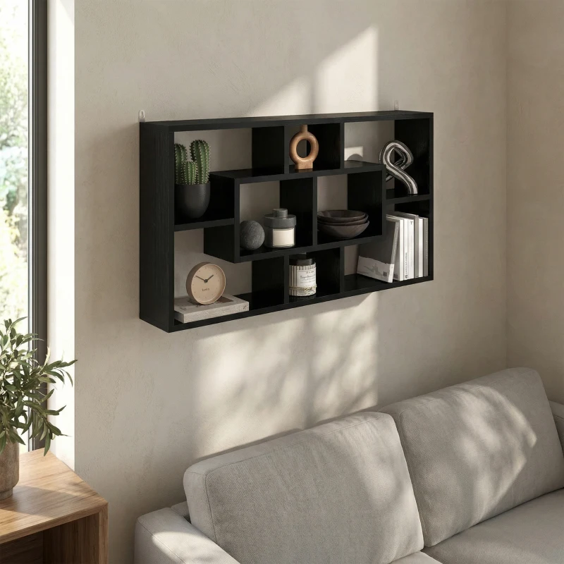 HOMCOM Étagère murale bibliothèque 8 cubes, meuble de rangement, design moderne, 85 x 14,5 x 47,5 cm, noir