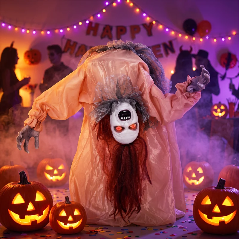 HOMCOM Animierter Halloween-Geist mit gruseligen Schreien, leuchtenden Augen, per Geräusch/Berührung aktiviert