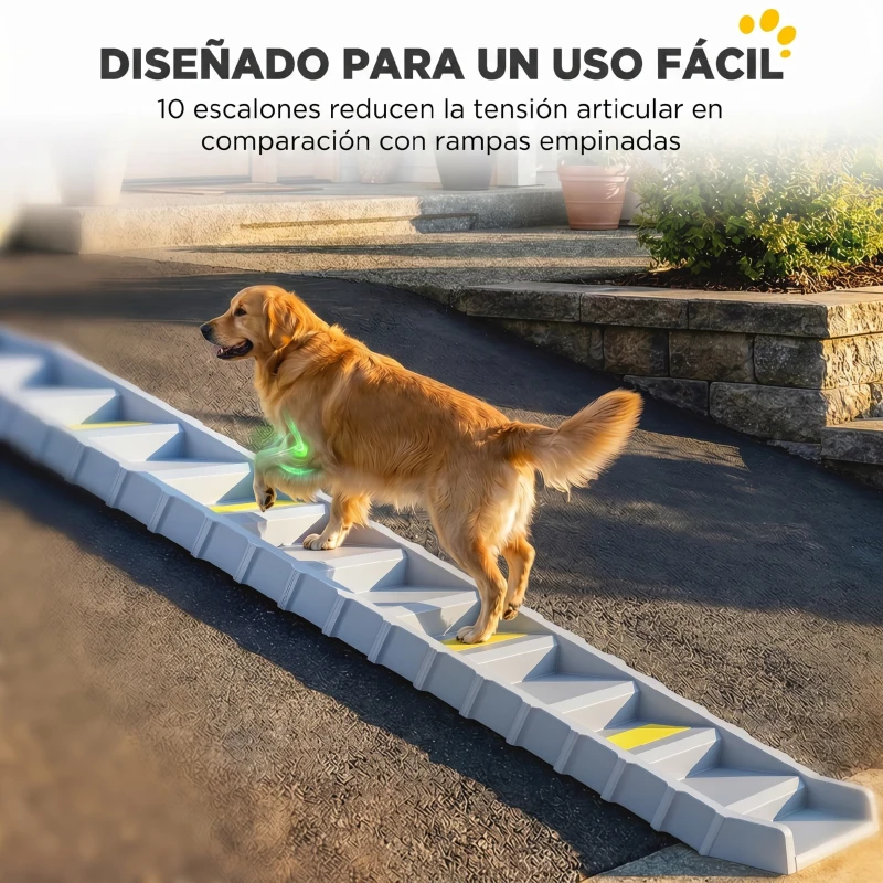 PawHut Rampa para Perros Plegable 154 cm Rampa para Perros para Coche Cama con 10 Escalones Antideslizantes Carga 25 kg Gris