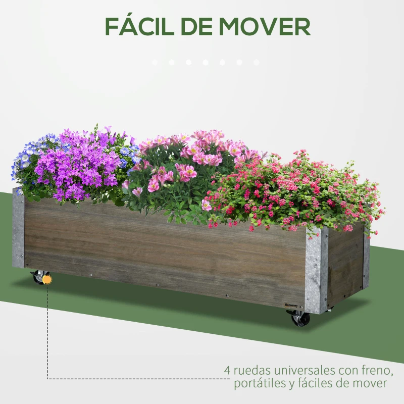 Outsunny Jardinera Exterior Grande con Ruedas Tela no Tejida Jardinera y Sistema de Drenaje 96x30,6x30 cm Gris Claro