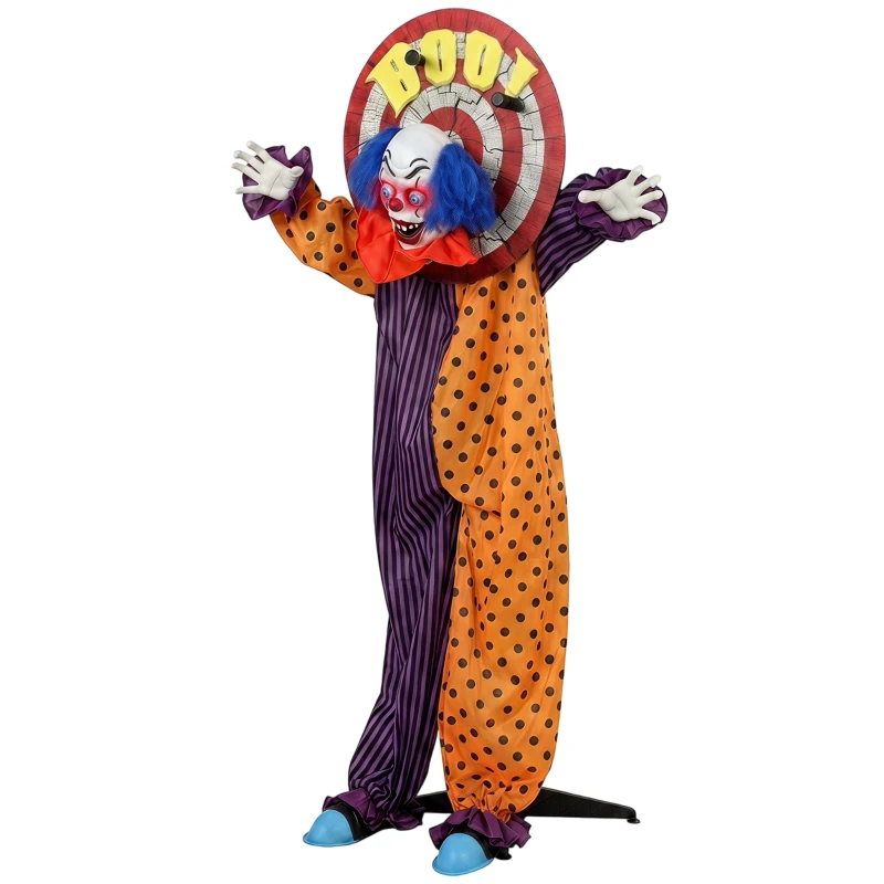 HOMCOM 167 cm lebensgroße animierte Halloween-Clown-Deko mit Sound- & Berührungsaktivierung