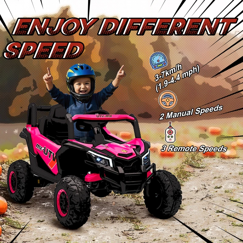 AIYAPLAY Elektrische kinderauto UTV 12V met 2 motoren 2,4G afstandsbediening snelheid tot 7 km/u veringssysteem Roze