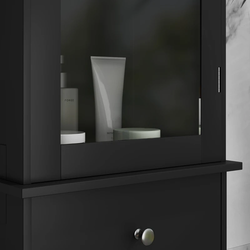 kleankin Mobile Colonna Bagno Salvaspazio con Armadietto, Cassetto e Ripiani in MDF, 40x27x171.5cm, Nero
