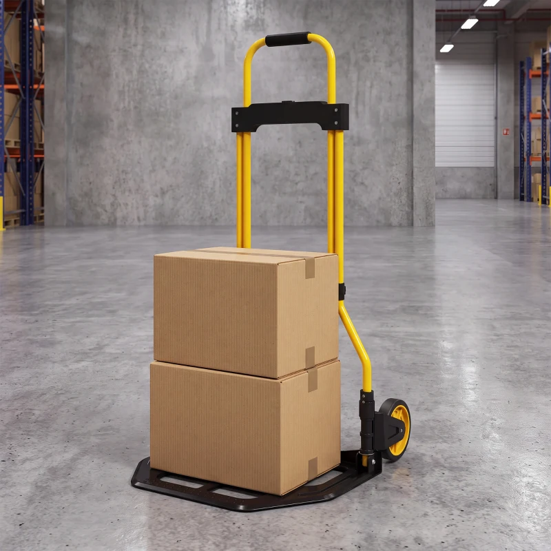 HOMCOM Carrinho Dobrável com Pega Telescópica Ajustável, Carga até 60 kg, com Rodas, para Garagem, Amarelo