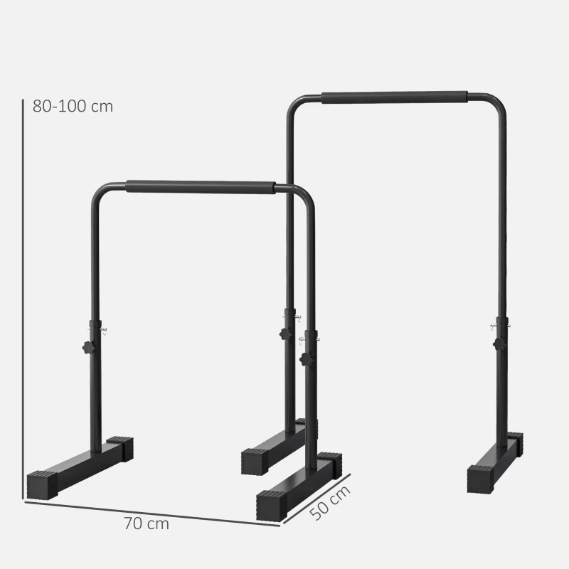 SPORTNOW Set 2 Barre per Dip Regolabile su 4 Altezze con Maniglie Antiscivolo in Acciaio, 70x50x80-105 cm, Nero