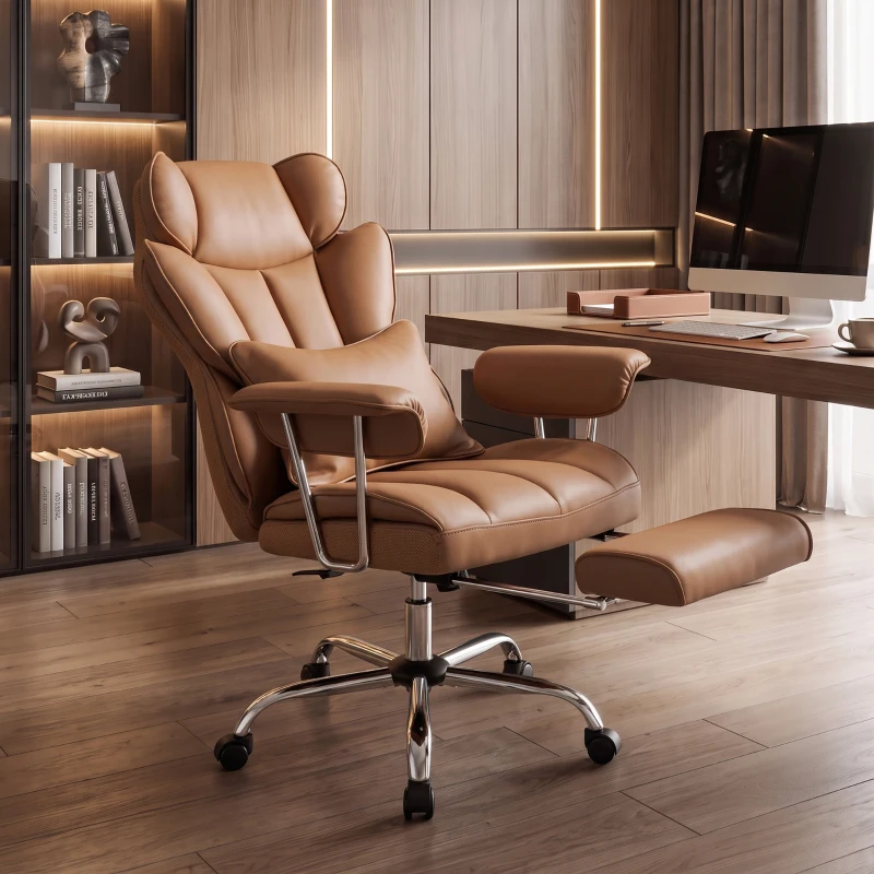 HOMCOM Silla de Oficina de Masaje 6 Puntos Vibrantes con Cojín Lumbar y Reposapiés, Altura Ajustable, Marrón