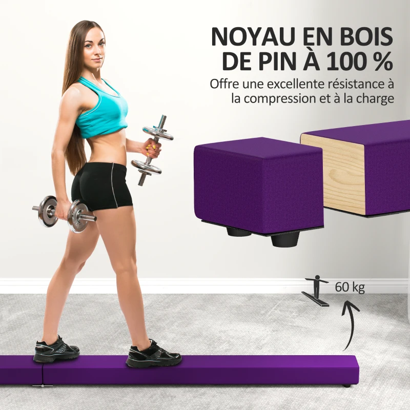 SPORTNOW Poutre gymnastique pliable 210 cm en velours, poutre d'équilibre avec fond antidérapant, pour enfants et adultes, violet