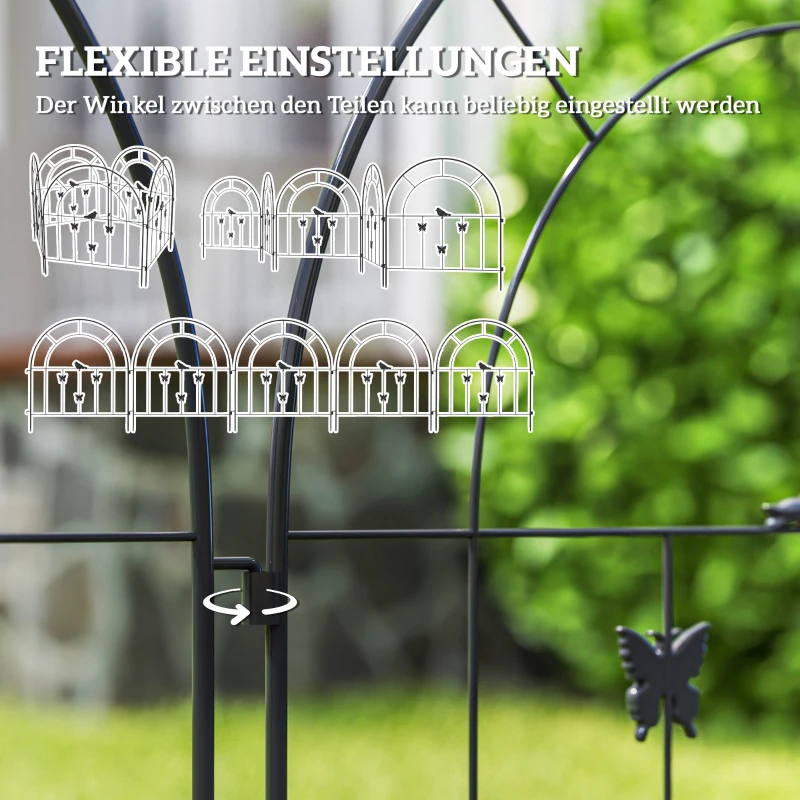 Outsunny Decoratieve Gietijzeren Tuinomheining Set - 300 cm x 70 cm - Zwart