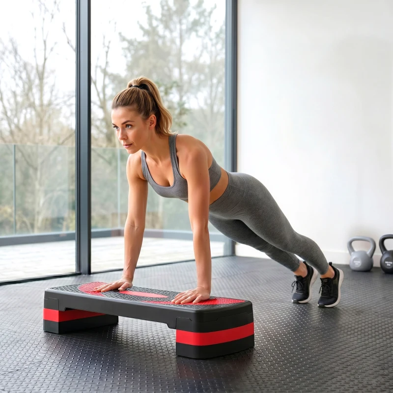 HOMCOM Aerobic-stepper, in hoogte verstelbaar, voor binnen en buiten, draagvermogen tot 150 kg, 80 x 31 x 10-20 cm, rood