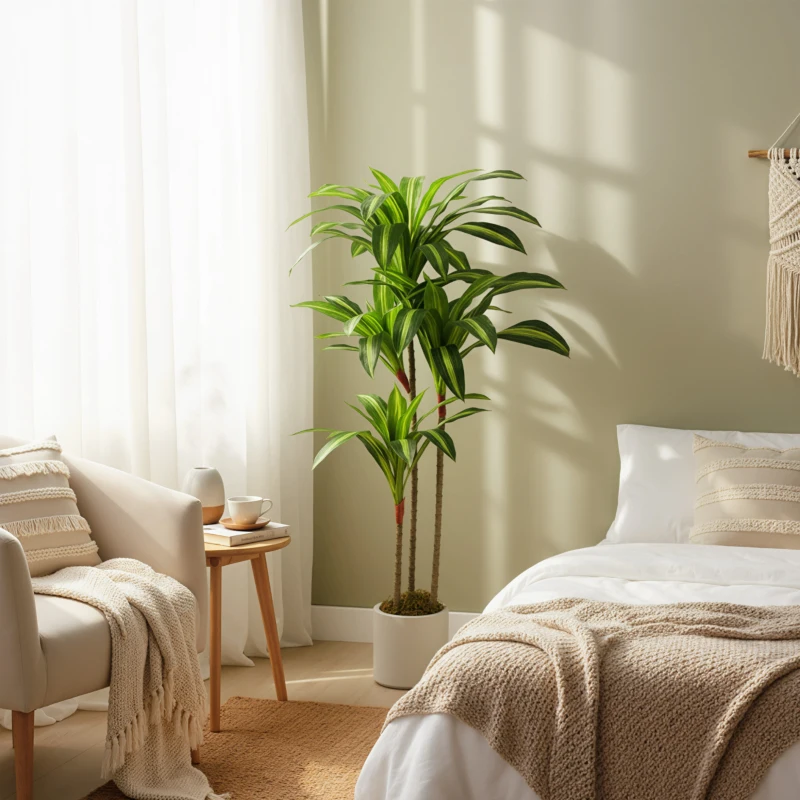 HOMCOM Kunst Dracaena Boom 120 cm met flexibele stammen en witte pot voor woonkamer, slaapkamer of kantoor
