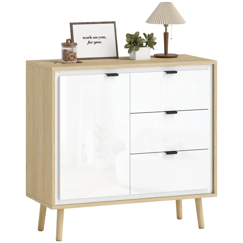 HOMCOM Buffet salon meuble de rangement armoire de cuisine placard à 2 portes 3 tiroirs et étagère réglable, 80x35x77cm, blanc