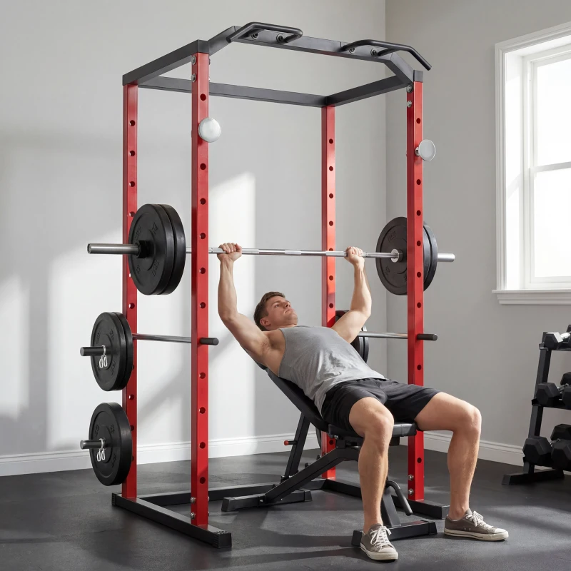 SPORTNOW Jaula de Potência Rack de Agachamentos com Barra de Elevações Estação de Paralelas Ajustável para Casa Ginásio Carga 460 kg