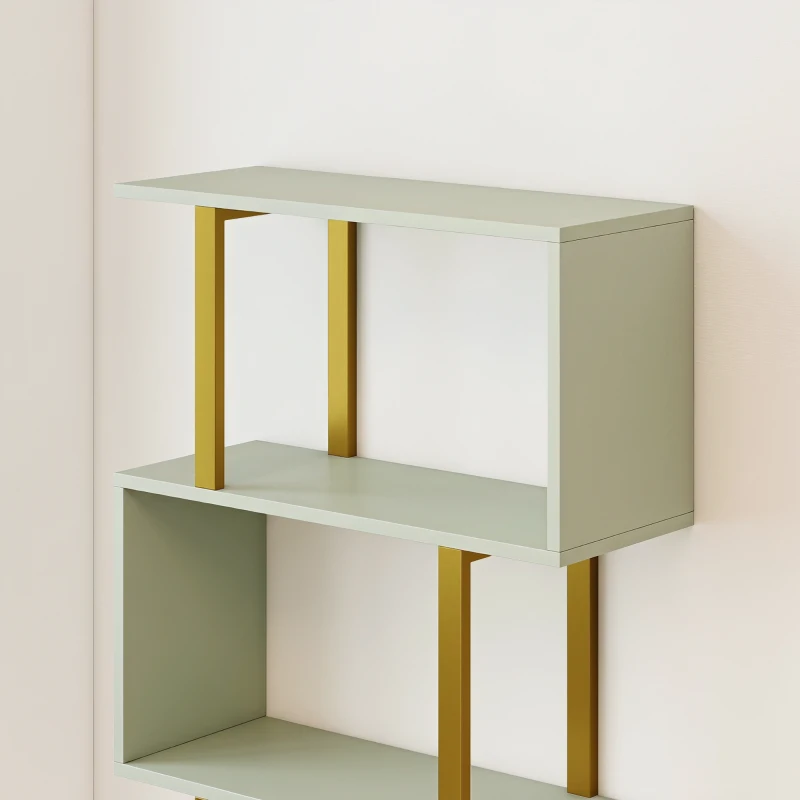 HOMCOM S-Shaped Bookshelf, 5-Tier Bookcase, Freestanding Storage Shelves with Anti-Tip Strap for Living Room, Light Green