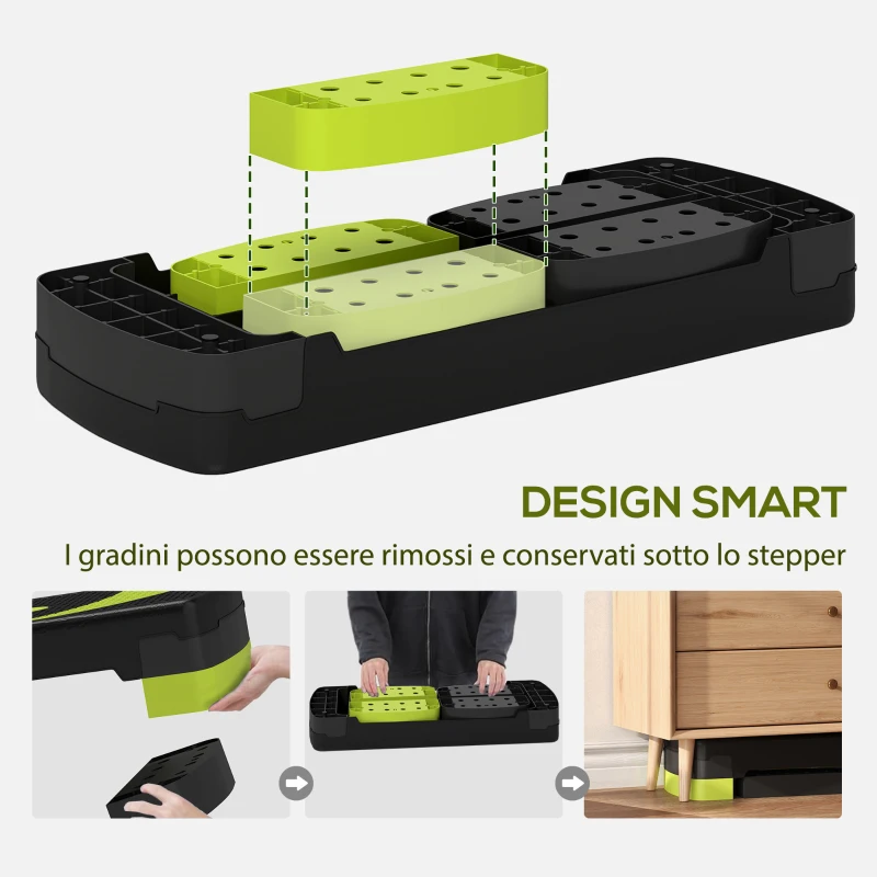 HOMCOM Stepper Fitness per Aerobica Regolabile su 3 Altezze da 10-15-20 cm, Verde e Nero