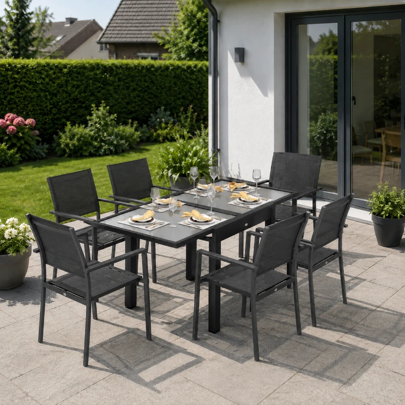 Outsunny Gartentisch ausziehbar Outdoortisch Erweiterbarer Buffettisch, wetterbeständig, 160 cm × 80 cm × 75 cm, Schwarz
