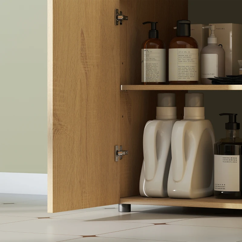 HOMCOM Meuble sous lavabo, meuble de salle de bain 2 portes à fermeture amortie, étagère réglable, 60x39,8x58,5cm, bois naturel