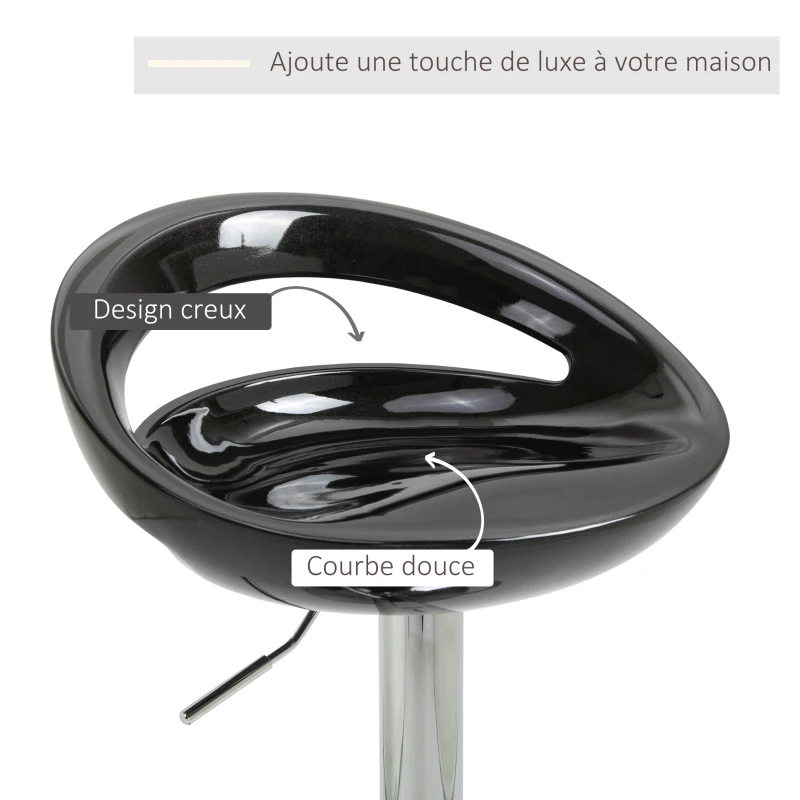 HOMCOM Lot de 2 tabourets de bar chaises de bar hauteur réglable dossier et repose-pieds pivotant à 360° 46x41x76-96cm noir