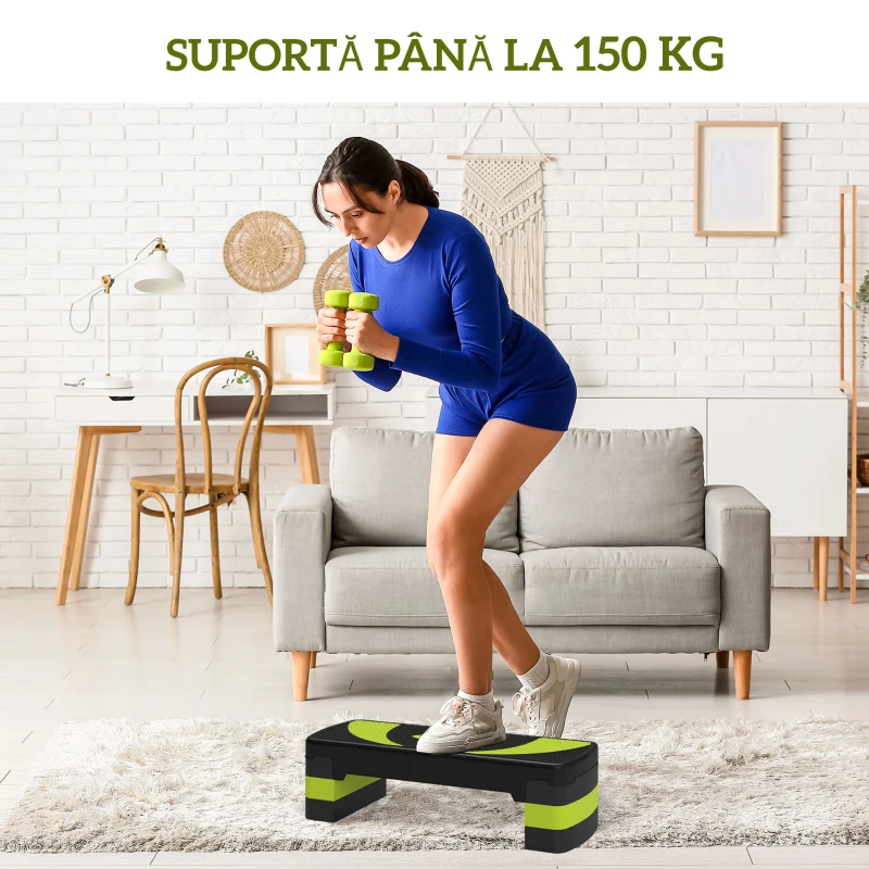 HOMCOM Aerobic Fitness Step, Stepper reglabil la 3 inaltimi 10-15-20 cm pentru antrenament acasa si la sala, albastru si negru
