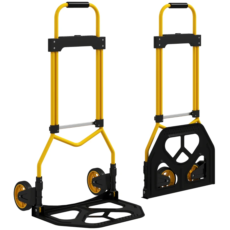 HOMCOM Chariot porte-paquets avec poignée télescopique, capacité 60 kg, châssis en acier, jaune