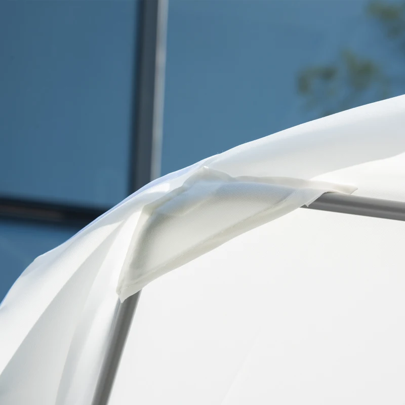 Outsunny Sonnenliege rollbar Campingliege mit Kopfkissen, Dach UV-beständig und wasserabweisend Gartenliege Liegestuhl bis 220kg belastbar für Balkon, Garten, Cremeweiß