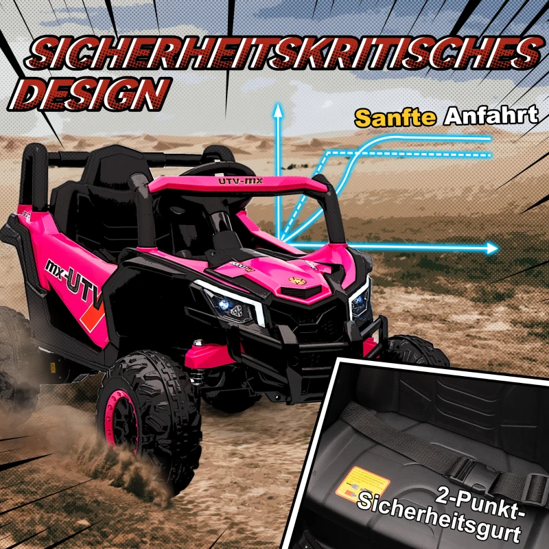 AIYAPLAY 12V Elektroauto für Kinder, Fernbedienungsfunktion, Gurt, Hupe, LED-Lichter, USB-Port, für 3-5 Jahre, Rosa